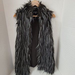 Womens Vest Adriana Papell Plush Faux long Fur Knit Sweater black Gray Glam M